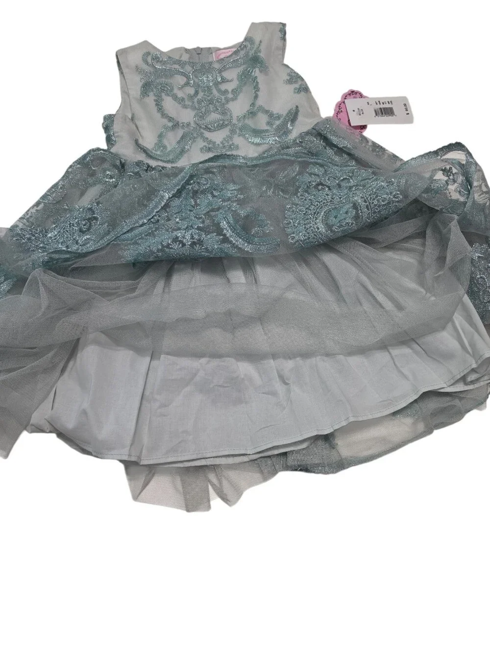 Popatu Special Occasion Embroidery Sage Green Tulle Overlay Fairytale Dress 3T